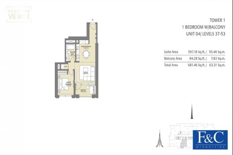 Apartament në Downtown Dubai (Downtown Burj Dubai), Dubai, Emiratet e Bashkuara Arabe 1 dhomë gjumi, 68.3 m2. № 44677 - Foto 10
